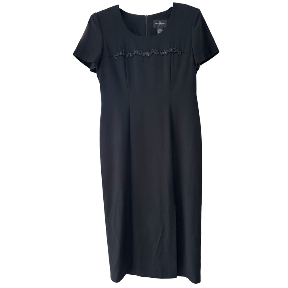 Vintage J Roberts Black Beaded Dress Formal Evening Cocktail 90s Maxi Size 14 - Picture 12 of 16